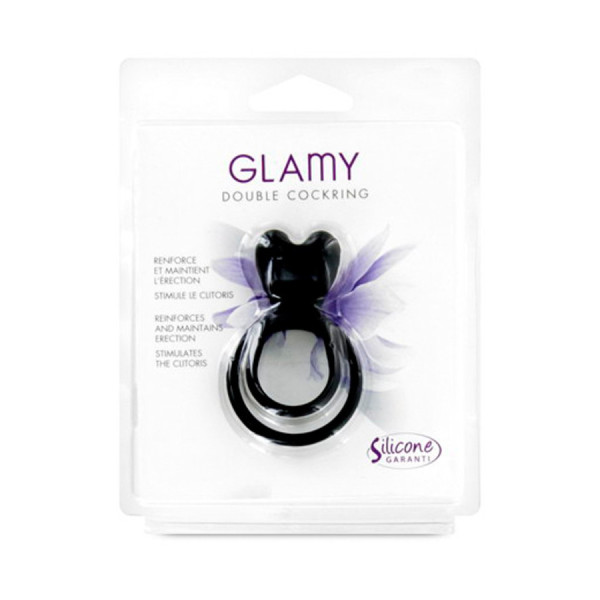 Double cockring noir avec stimulateur de clitoris 